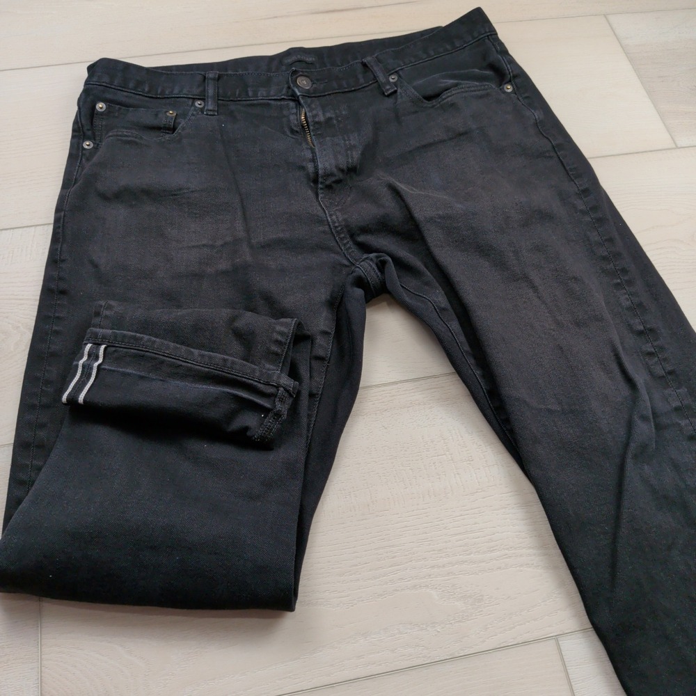 Uniqlo Selvedge Stretch Jeans Mens 36x32 Black Slim Fit Straight Leg Mid Rise